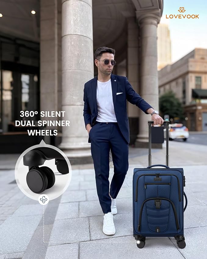 Carry On Luggage 22x14x9 Airline Approved, 22-Inch Suitcases with Spinner Wheels, Softside Carry-on Luggage with TSA Lock for Men Women Business Trip, Lightweight Large Capacity Luggage for Travel