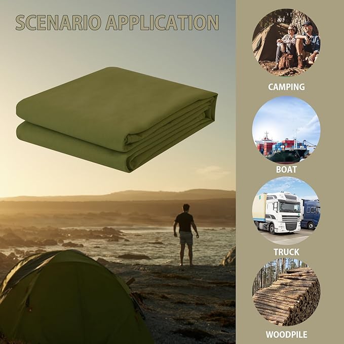 FoundGo Canvas Tarp 8'*10' Heavy Duty Waterproof Tarps with Grommets, UV Resistant, 22 Mil Tarpaulin,14 oz Durable Cloth Covers for Car, Roof, Boat, Camp, Canopy, Woodpile with Ropes.8'*10'