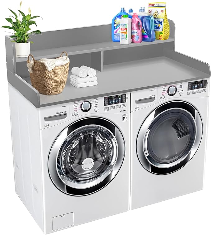 Royxen Laundry Countertop with Storage Universal Fit, Washer and Dryer Countertop with Shelf, Laundry Room Storage, 2-Tier Shelf (Grey)