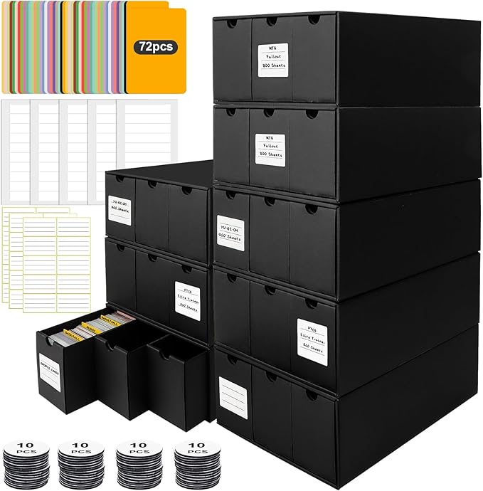 Trading Card Storage Box, Includes 24-600 CT Boxes & Card Dividers, + Trading Card Organizer for Collectible Card Games, for TCG, MTG, PTCG, Baseball Cards, with Labels & Tapes