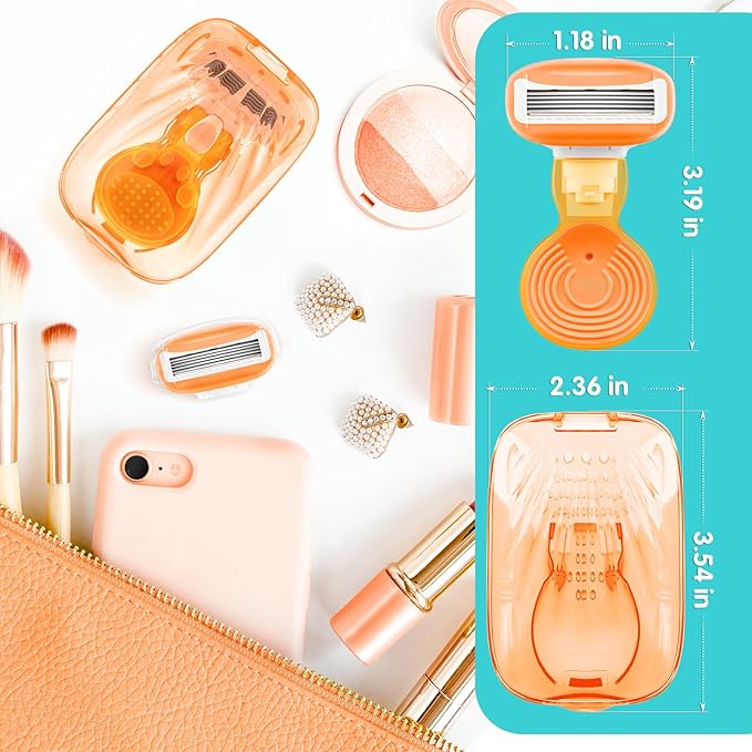 DreamGenius Travel Razors for Women Include 1 Handle and 5 Cartridges, Extra Smooth 5-Blade Travel Essentials Razor with Case for Shaving, Orange