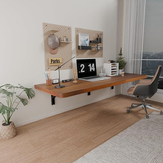 IAE Wall Mounted Folding Table with Pine Wood,48" x 16" Floating Wall Desk,Laundry Folding Table with Shelf Brackets,Fold Down Desk Shelf,Folding Workbench for Home,Dining,Laundry Room,Kitchen,Teak