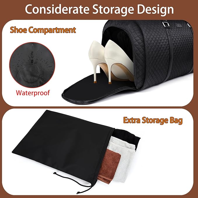 Convertible Garment Duffel Bag for Travel - Carry On Garment Bags With Toiletry Bag Large Weekender Bag for Men Women 2 in 1 Hanging Suitcase Suit Travel Duffel Overnight Bags 4pcs Set