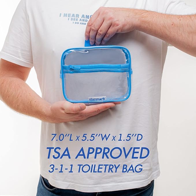 TSA Approved Toiletry Bag 3-1-1 Clear Travel Cosmetic Bag with Handle - Quart Size Bag with Zipper - Carry-on Luggage Clear Toiletry Bag for Liquids - Airport Airline TSA Compliant Color Blue