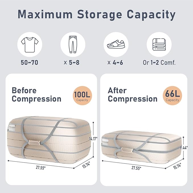 DIMJ Large Comforter Storage Bag with Handls, 100L Washable Blanket Storage, Compression Packing Totes Moving Bags With Zipper, Space Saving Containers For Pillow, Clothes, Bedding, 2 PCS