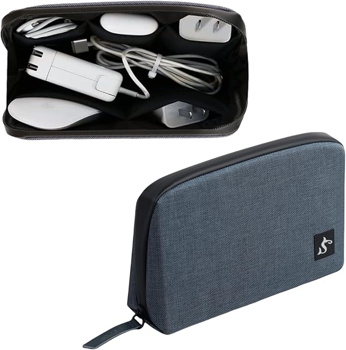 Electronics Organizer Travel Case – Water-resistant Cable Bag for Cord, Charger, Hard Disk, Power Bank – Small Tech Storage for Travel, Backpack, Business Trip, Airplane (Blue)