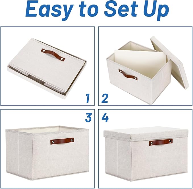 Temary Storage Bins with Lids 2-Pack Large Foldable Storage Baskets with Lid, Fabric Storage Bin for Organizing Home (Beige, 15x11x9.5inch)
