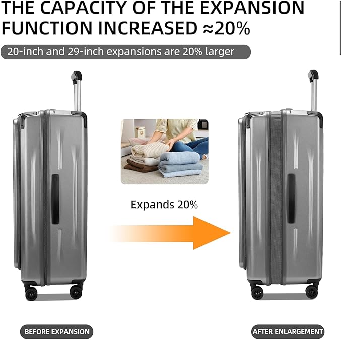 Premium Carry On Luggage, 29 Inch Top Opening Aluminum Frame Airline Approved ABS+PC Hard Shell Suitcases with Silent Wheels, TSA Lock, Front Pocket & Wet-dry Separated Six-piece set