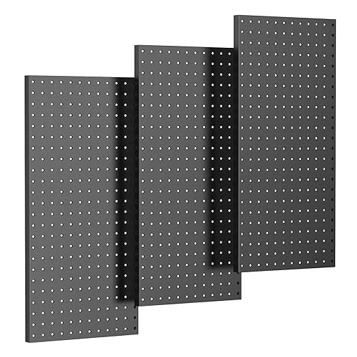 TORACK 3-Pack 12x24 inch Metal Pegboard Panels for Garage Wall, Tools Organizer Pegboard for Workbench, Workshop, Modular Peg Board Tool Storage Board for Pegs(Black)