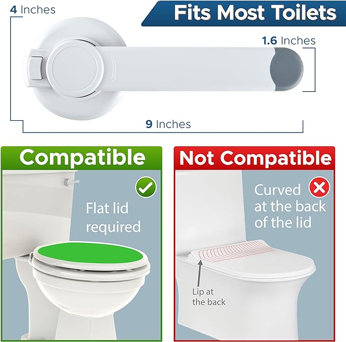Baby Toilet Lock by Wappa Baby - 9"L x 4"W - Ideal Baby Proof Toilet Lid Lock - No Tools Needed Easy Installation with 3M Adhesive - Top Safety Toilet Seat Lock - Fits Most Toilets - White (1 Pack)
