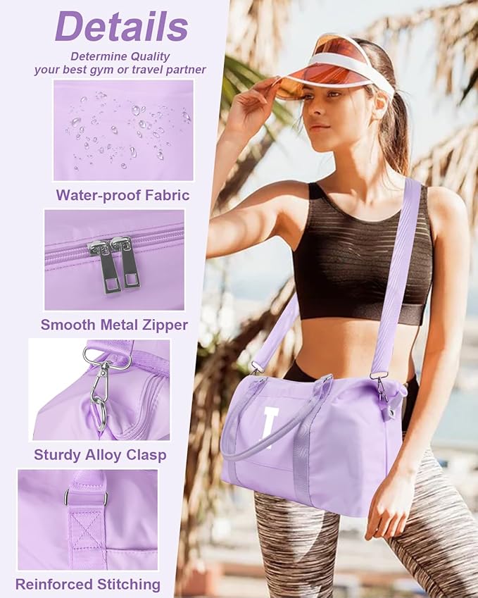 Daughter Niece Gifts for Teen Girl Kids, Initial Travel Duffel Bag Sports Gym Bag Personalized Gifts Weekender Bag，Monogram Overnight Bag Cute Dance Bag Birthday Bridesmaid Gifts for Women(Purple, I)