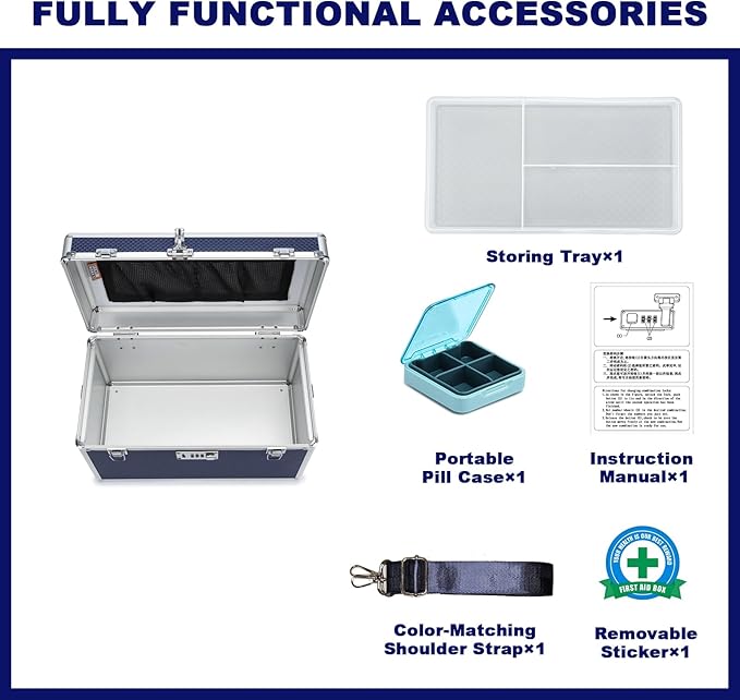 Storage Lock Box with Combination code, Lockable Medicine Storage Case, Empty First Aid Box, Security Lock Box, Multipurpose Lockbox for Home and Outdoor Use (Blue, X-Large)