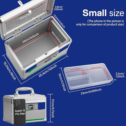 Medicine Lock Box for Safe Medication - 10 x 6 x 6.7 Inches - Lockable Storage Box for Drugs, First Aid Kit Empty, Lock Boxes with Key for Home/Outdoor (Blue/Small)