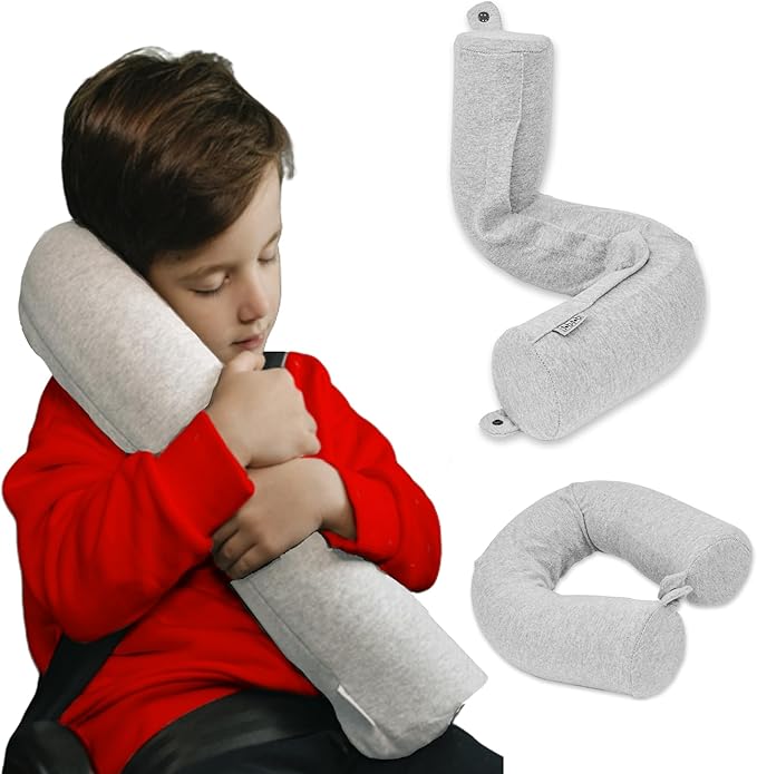 Dot&Dot Twist Memory Foam Kids Travel Pillow for Airplanes - Kids Neck Pillows for Travel, Sleeping - Airplane Pillow for Neck Support, Chin, Lumbar, Leg - Adjustable Toddler Neck Pillow for Car Seat
