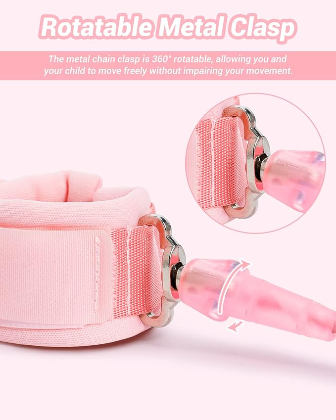 Dr.meter Anti Lost Wrist Link, 2 Pack Toddler Safety Leash with Key Lock, Reflective Child Walking Harness - Dual 8.2ft Length Pink & Green Kids Leash for Boys and Girls Outdoor Essencial