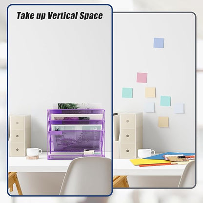 EASEPRES Desk File Organizer Mesh 4-Tier, Hanging Wall Mount Document Organization Stand, Desktop Vertical Mail Paper Folder Holder Rack with Bottom Tray for Office Home Cubicle Countertop, Purple