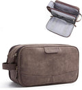 BAGSMART Toiletry Bag for Men, PU Leather Travel Bag for Toiletries, Dopp Kit Water Resistant Shaving Bag for Bathroom Shower-Dark Brown