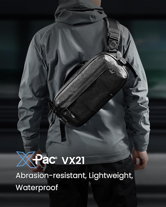 tomtoc 5.5L X-Pac Sling Bag for Nintendo Switch 2, Heavy Duty Crossbody Bag for Men, Water-resistant Carry Chest Daypack Travel Shoulder Pack for Steam Deck OLED, ROG Ally X, iPad mini, Tactical