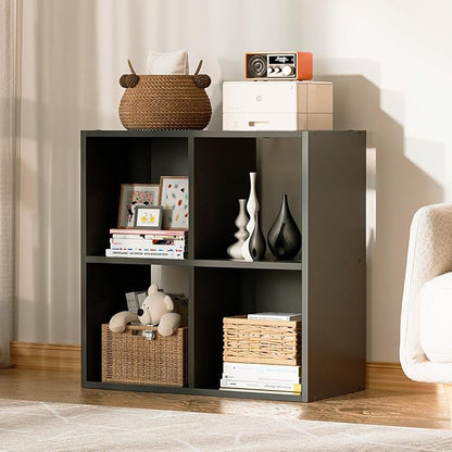 COMHOMA 4 Wood Cube Storage Organizer with Open Back and Removable Back Panels, 11In Black Cube Storage Bookshelf, Cubicle Shelf Bookcase for Home Office Bedroom Living Room, Vertical or Horizontal