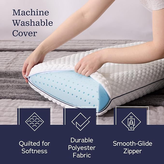 WEEKENDER Gel Memory Foam Pillow - Standard Size - 2-Pack - Medium Plush Feel - Neck & Shoulder Support - For Back, Side, & Stomach Sleepers - Home, Hotel, & Hospital Essentials