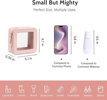 Aveniee Mini Clear Makeup Bag, Small Cosmetic Bags Travel Toiletry Pouch Organizer, TSA Approved Make up Case with Zipper, Car Bag for Essentials,Pink