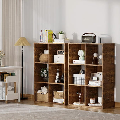 COMHOMA 6 Wood Cube Storage Organizer with Open Back and Removable Back Panels, 11In Brown Cube Storage Bookshelf, Cubicle Shelf Bookcase for Home Office Bedroom Living Room, Vertical or Horizontal