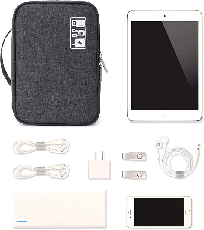 MIRLEWAIY Travel Cords Organizer Case Double-Layer Electronic Accessories Carrying Bag for Charger Cables Adapter USB Sticks Leads Memory Cards, Black