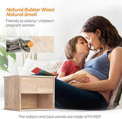 VINGLI Unfinished Natural Solid Wood Floating Nightstand for Bedroom Set of 2, Small Nightstand with Drawer & Open Shelf, Farmhouse Night Stand Wall-Mounted Bedside Table for Small Space Color DIY