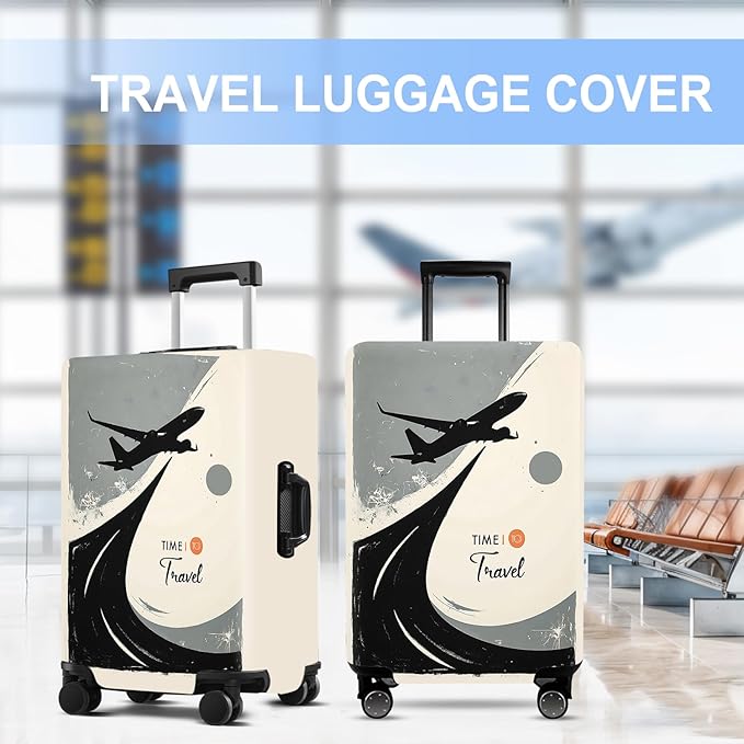 Suitcase Cover with Time to Travel Design, Luggage Protector, Fit for 24-26Inch Luggage Durable Travel Bag Cover with Zipper Closure