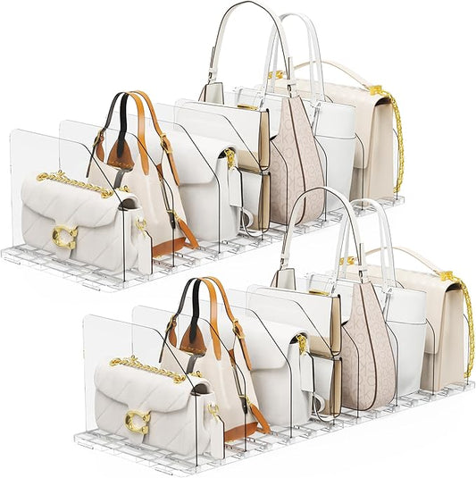 Bag & Purse Organizer for Closet, 4 Sets Adjustable Clear Handbag Storage Shelf, Plastic Clutch Dividers for Closet Organizers and Storage-Keep Purses upright (4 Sets)