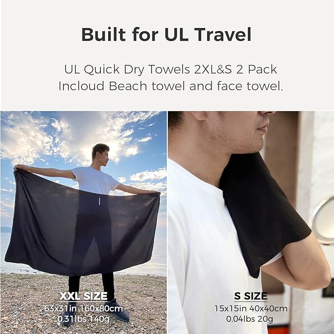 Ultralight Quick Dry Towel, Extra Large&Small 2 Pack Microfiber Towels with Compact Packable Pocket for Lightweight Backpacking Travel Beach Gym Camping & Swimming Sports(Blue 2 Set)