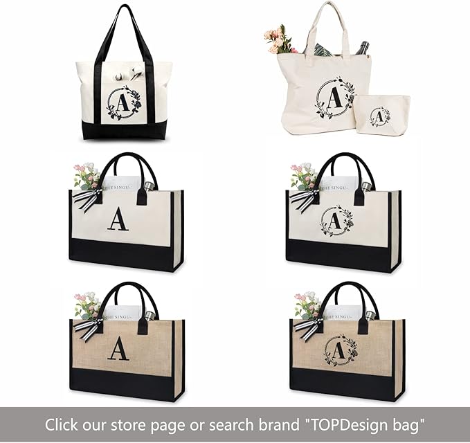 TOPDesign Embroidery Initial Canvas Tote Bag, Personalized Present Bag, Suitable for Wedding, Birthday, Beach, Holiday, is a Great Gift for Women, Mom, Teachers, Friends, Bridesmaids (Letter X)