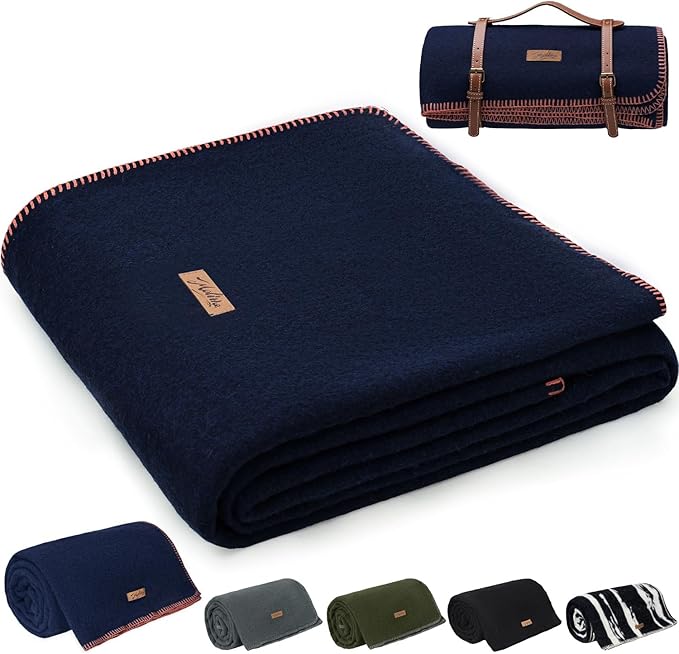 100% Wool Blanket, 62" x 86", Warm, Thick, Washable, Military Wool Blanket, Great for Camping, Outdoors, Sporting Events, Survival Kits