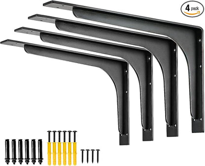 (16 INCH x 9.5 INCH) Shelf Bracket ,L Shelf Brackets,max Load 300lbs, Premium Alloy Metal Heavy Duty Shelf Bracket, high Strength Mounting Hardware Included, countertop Support, Pack of 4.