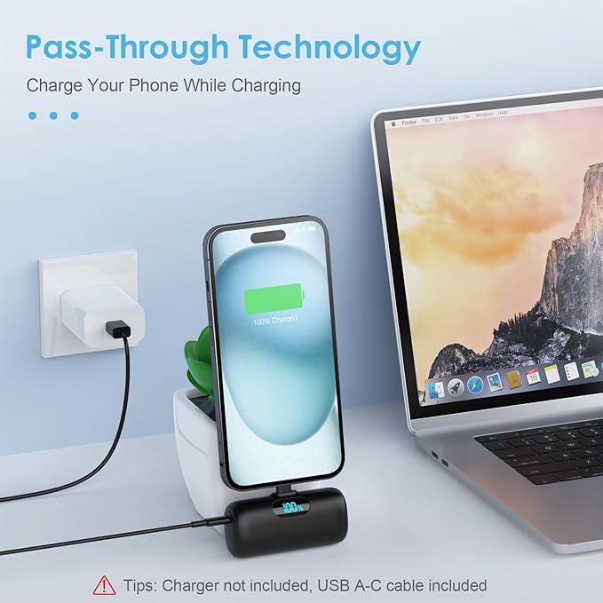 [2-Pack] Mini Portable Charger 5000mAh Power Bank,3A PD USB C Cell Phone Portable Power, LCD Display Battery Pack Compatible with iPhone 16/15/15 plus/15 pro/15 pro Max/Android/Samsung/Moto/LG etc