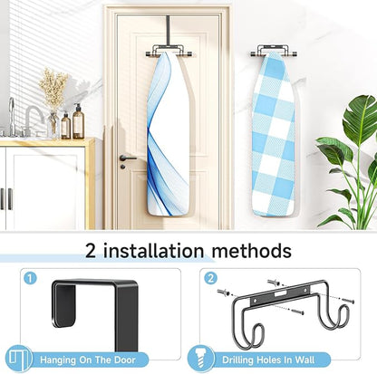 Ironing Board Holder Wall Mount, Over The Door Ironing Board Holder, Over The Door Or Wall Mount Ironing Board Hanger for Y & T Leg Iron Boards (Black)