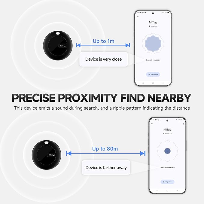 MiLi MiTag Bluetooth Tracker for Android, Google Certified Key Finder/Luggage Tracker/Item Locator, Smart Tracking Tag for Google Find My Device (Find Hub) App, 1 Pack