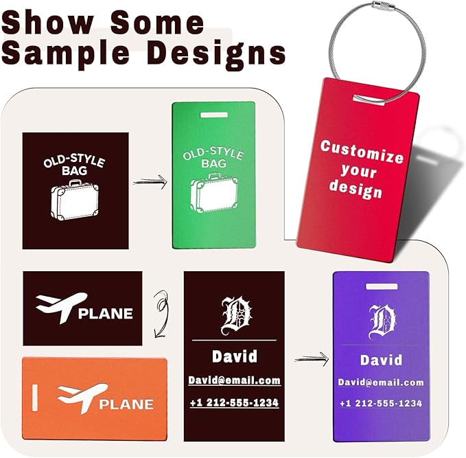 4PCS Personalized Luggage Tags for Travel Durable Aluminium Luggage Tags for Suitcases Custom Bag Tags for Backpacks Heavy Duty Personalized Name Tags for Birthday Gifts(Large,Black)