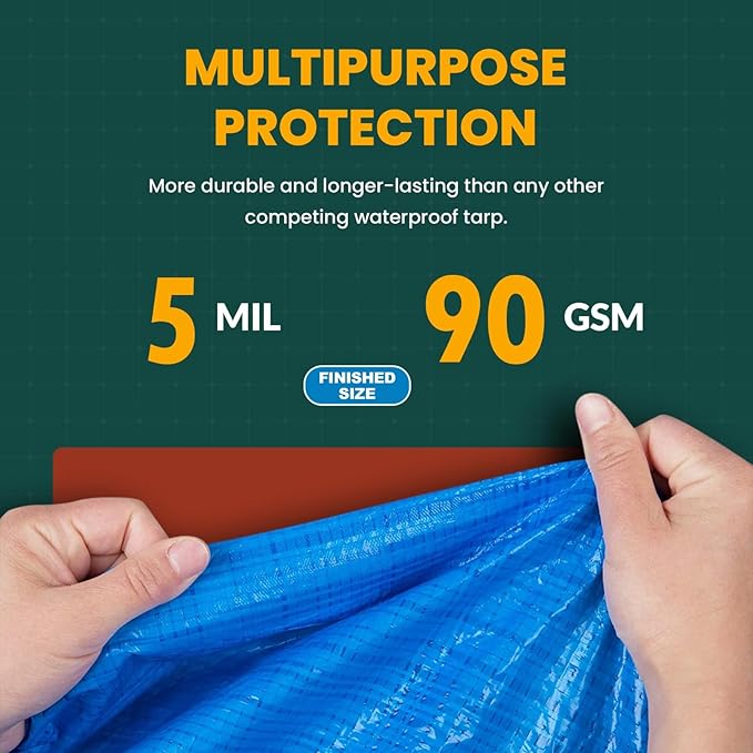 Tarp Cover Blue, 2-Pack Heavy Duty Waterproof, Great for Tarpaulin Canopy Tent, Boat, RV Or Pool Cover!!! (10X12, Heavy Duty)