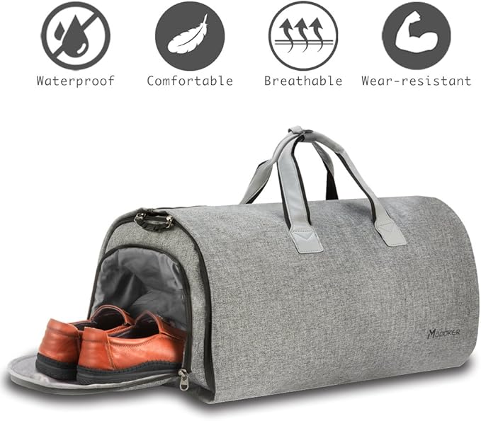 Modoker Convertible Garment Bag with Shoulder Strap, Carry on Garment Duffel Bag for Men Women - 2 in 1 Hanging Suitcase Suit Travel Bags (Grey)