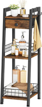 3-Tier Narrow Ladder Shelf with Drawer, Bathroom Floor Storage Shelf, Freestanding Tower Shelf Ladder Bookshelf Brown