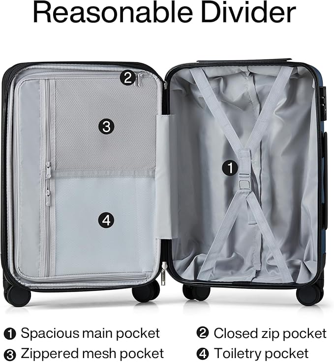 Hanke Expandable Hardshell Luggage Sets 3 piece Carry On Luggage with Wheels Suitcases Lightweight Checked Travel Luggage Rolling Large Suitcase Travel Luggage Bag Woman Men 20/24/29 Inch(Dark Blue)