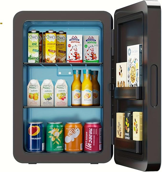 22L/30Cans Mini Fridge for Bedroom, 12v DC Portable Cooler & Warmer, Mini Refrigerator with Glass Front, for Car Office Desk & Dorm Food Beverage Skincare Makeup (Black)