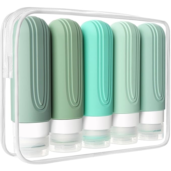 Travel Bottles for Toiletries, 5 Pack TSA Approved Travel Size Containers, 3oz Leak Proof Refillable Travel Accessories for Shampoo Conditioner, BPA Free Travel Bottles with Toiletry Bag