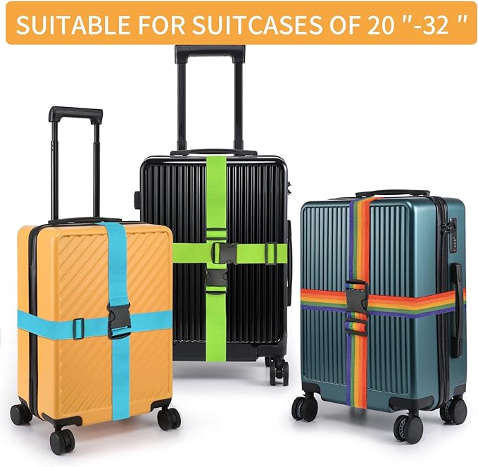 BILIONE 4 Pack Luggage Straps 79" Long Belts Keep Suitcase Secure While Traveling, TSA Approved Add a Bag Premium Accessory for Travel Bag Closure (2PCS Blue + 2PCS Orange)