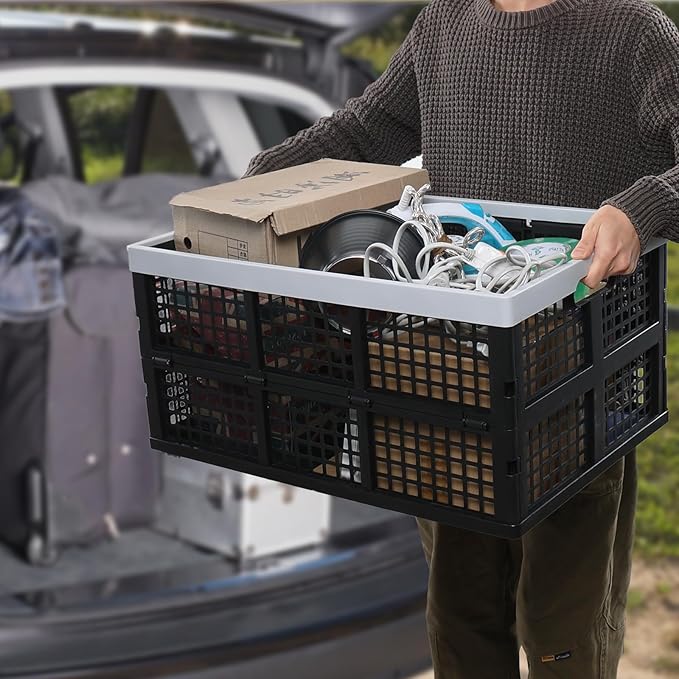 66 L Extra Large Stackable Storage Crate, Set of 4 Plastic Collapsible Crates