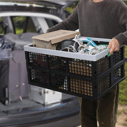 66 L Extra Large Stackable Storage Crate, Set of 4 Plastic Collapsible Crates