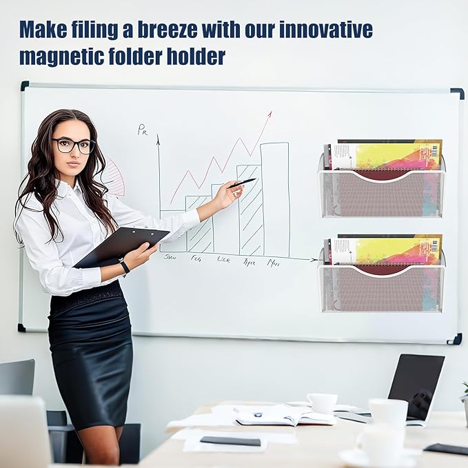 Magnetic File Holder 1 Pockets File Folder Organizer, Office Hanging Magazine Rack for File Cabinets, Magnetic Paper Holder, No Drilling Mail Organizer for Refrigerator, Office