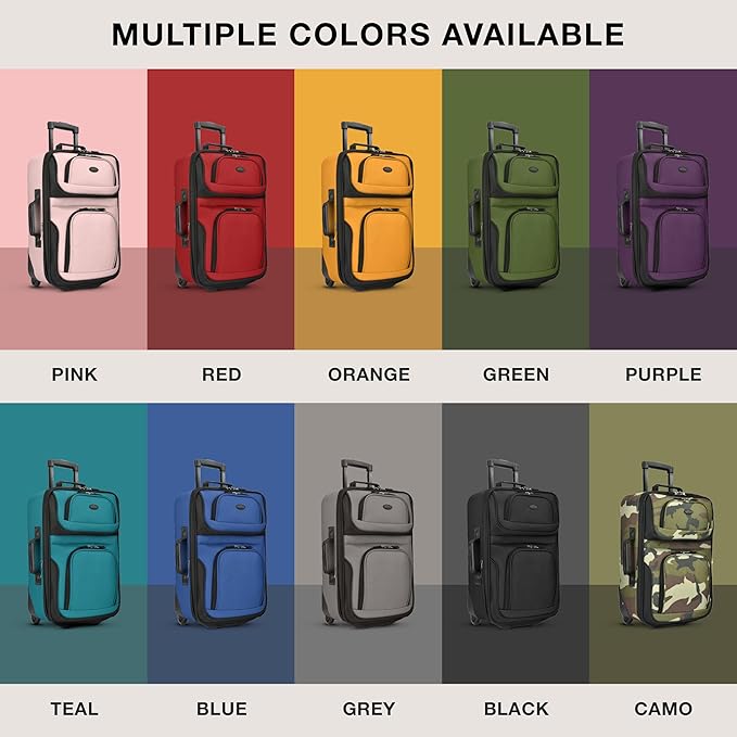 U.S. Traveler Rio Fabric Expandable Carry-on Luggage, Rolling Suitcase, Grey, 2 Wheel Set