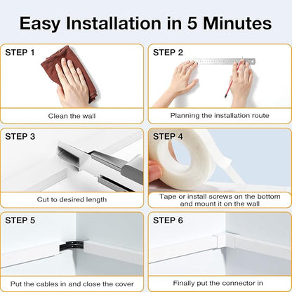 Delamu 157in Cord Covers for Wires on Wall, Cord Hider for 1 Cord, Paintable Cable Hider, Cable Management Wire Covers for Cords, W0.55 H0.4in, White